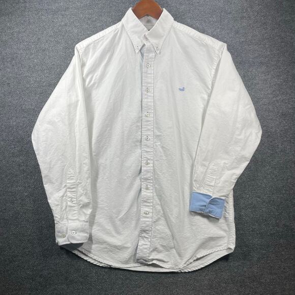 Southern Marsh Button Down Dress Shirt Men's M White/Blue Flip Cuff Dressy - Picture 1 of 11